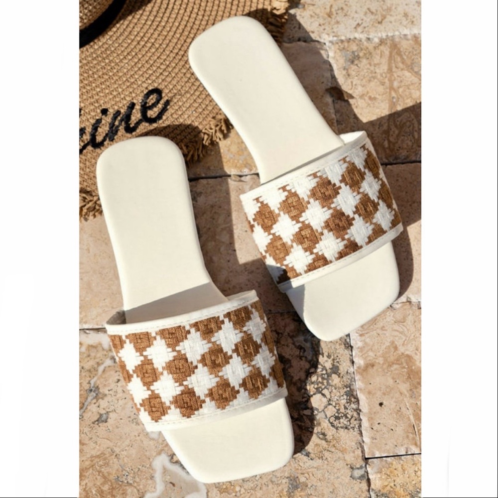 Plaid Woven Slides